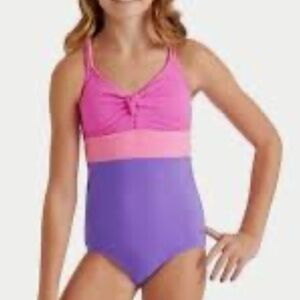 🔥10 for $100🔥NWT Justice Kids Pink and Purple one piece Swimsuit size 10 upf 50+